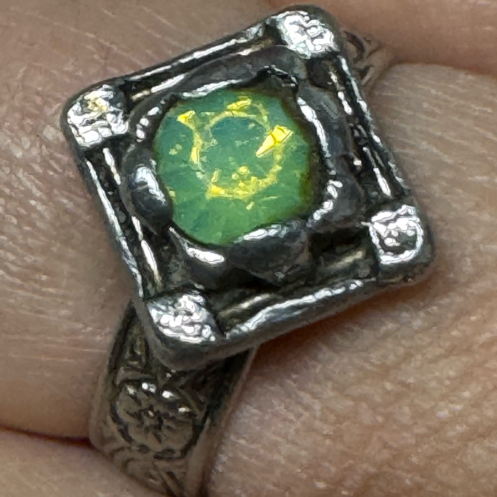 Opal Antique Ring Floral Engraving